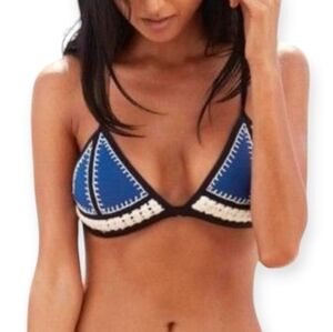 Triangl Crochet Neoprene Bikini Top Navy with Blue and White Swim Bathing XS